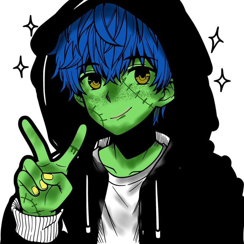 teenage manga boy in a hoodie, doing ✌