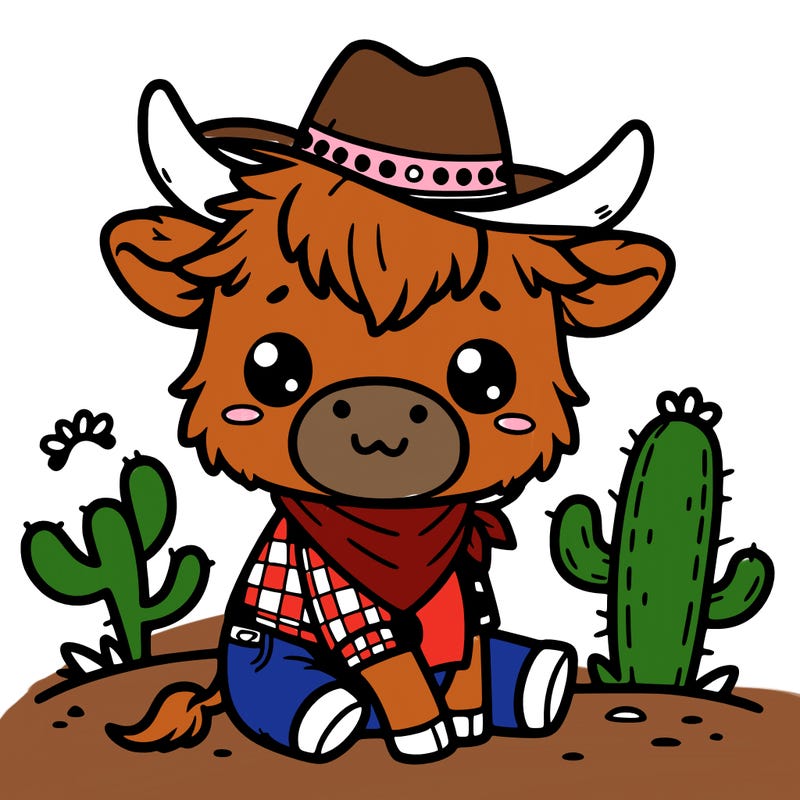 cute highland cow in cowboy hat