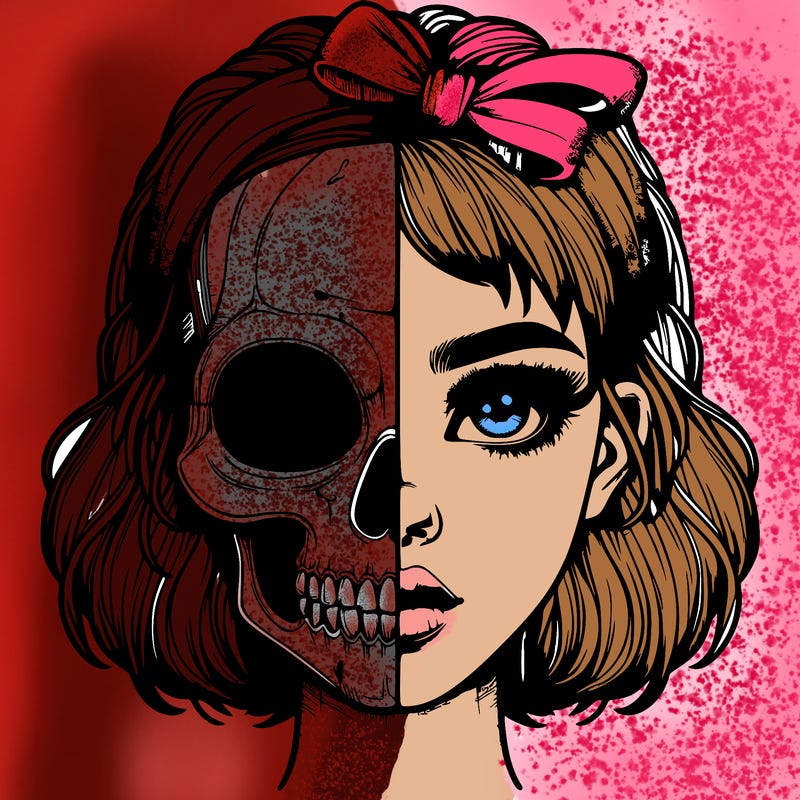 realistic girl with half skull mask