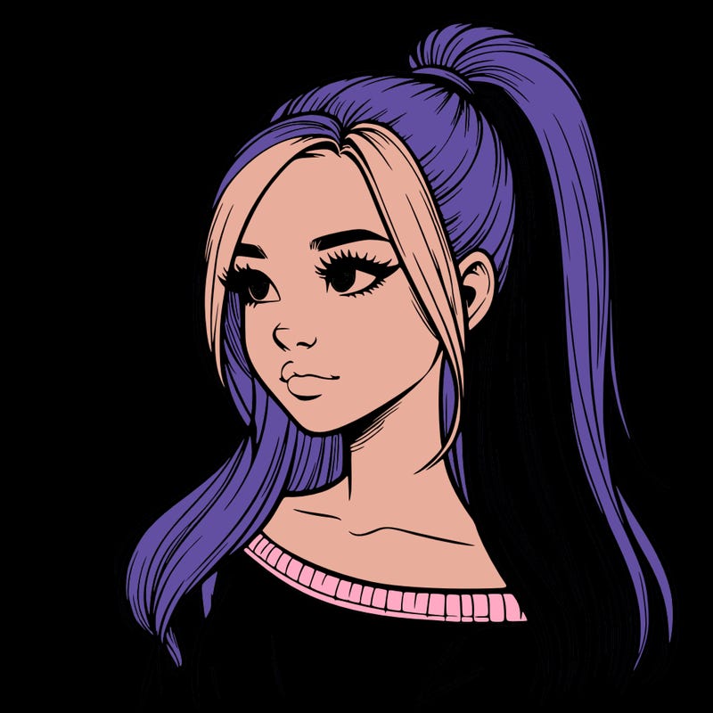 realistic girl with a high ponytail
