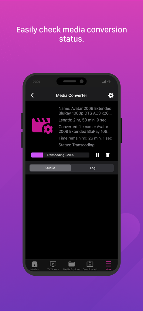 AiVideos - ASUSTOR NAS - AiVideos app interface showing the media conversion and transcoding status for a movie