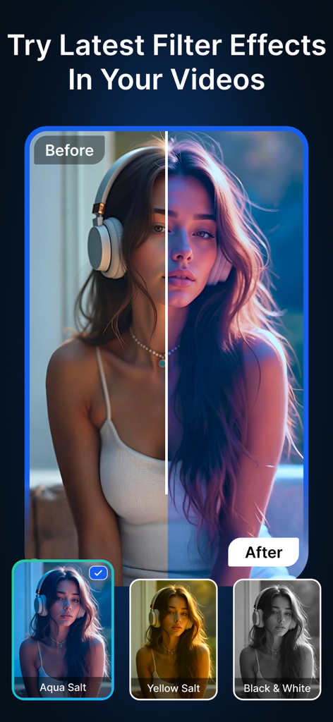 Reverse Magic Video Editor - リバースマジック ビデオエディタアプリの動画フィルター効果の適用前と適用後の比較