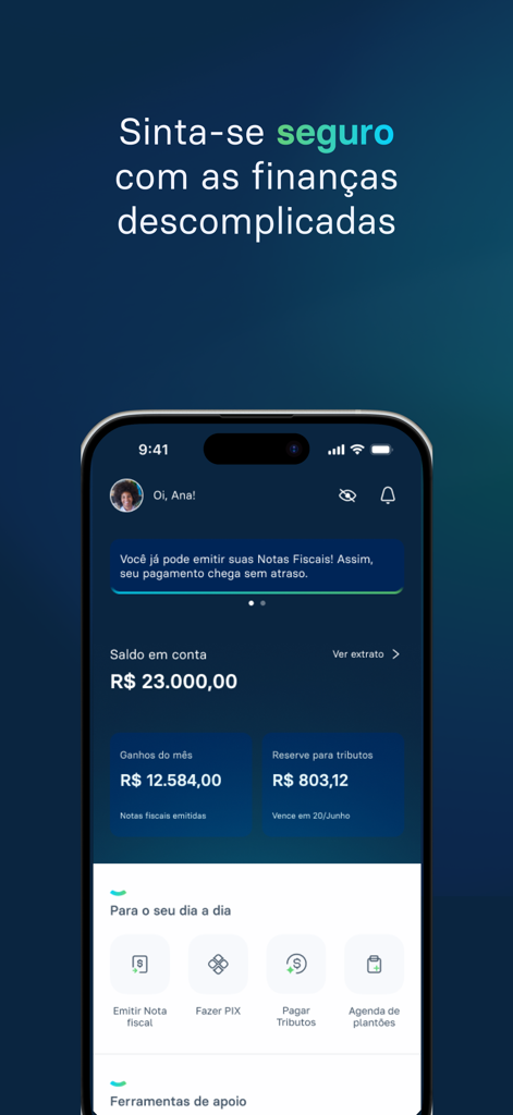 Caveo - Caveo mobile app interface showing financial summary and tax tools for medical professionals