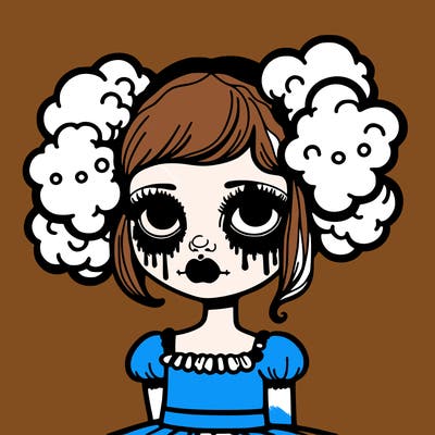 creepy girl wearing cloud make up