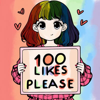 a girl holding a sign saying 100 likes please