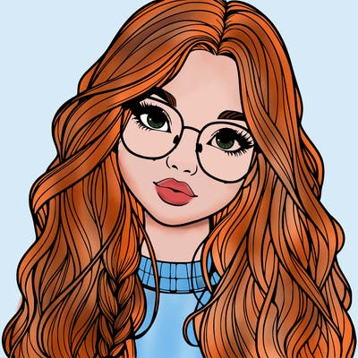 girl with long hair and freckles and glasses realistic