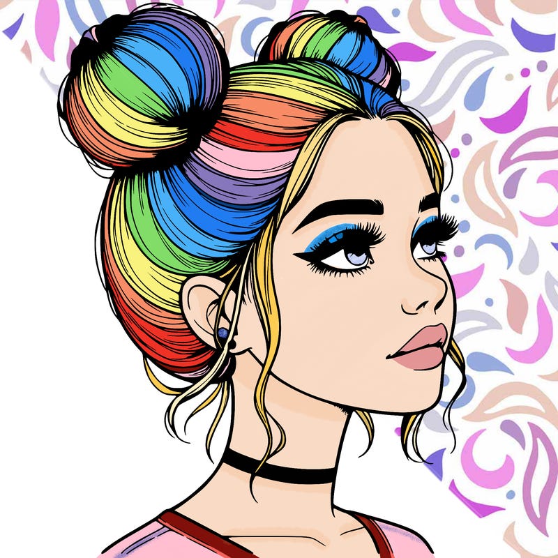 realistic girl with buns on the top of her head