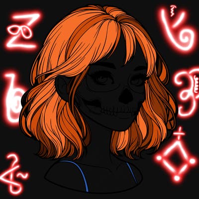 realistic girl with skull