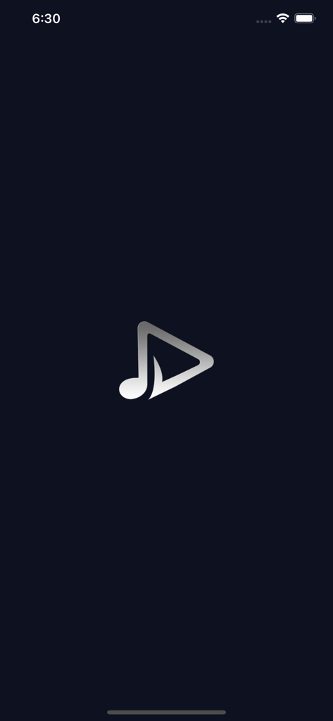 Space Player: Your Video World - Space Player app splash screen showing a silver play button and music note logo on a dark background
