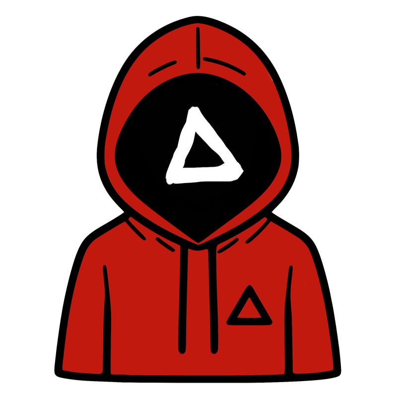 a person with non face waering a hoodie with a small triangle symbol