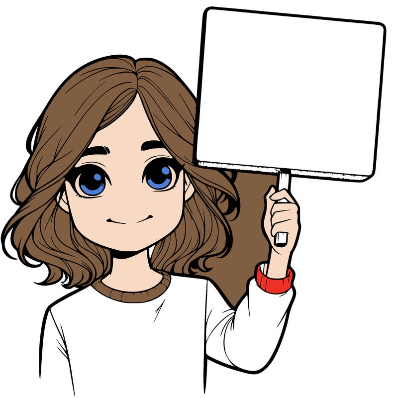 realistic girl holding up a sign