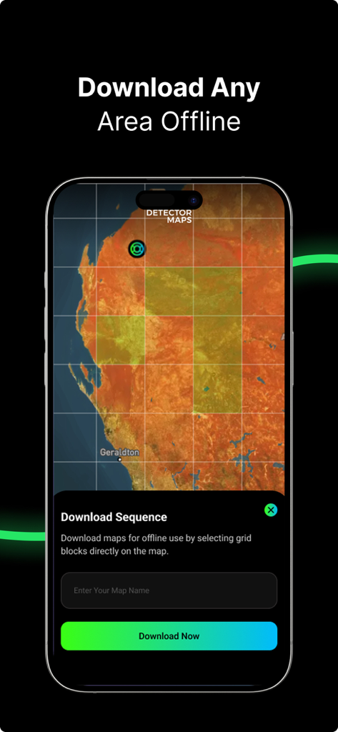 Interface de l'application Detector Maps montrant comment sélectionner des blocs de grille pour le téléchargement de cartes hors ligne
