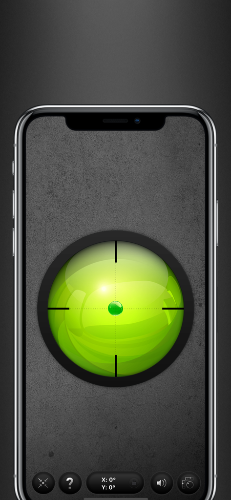 녹색 거품이 있는 원형 수평계 도구를 표시하는 스마트폰 화면