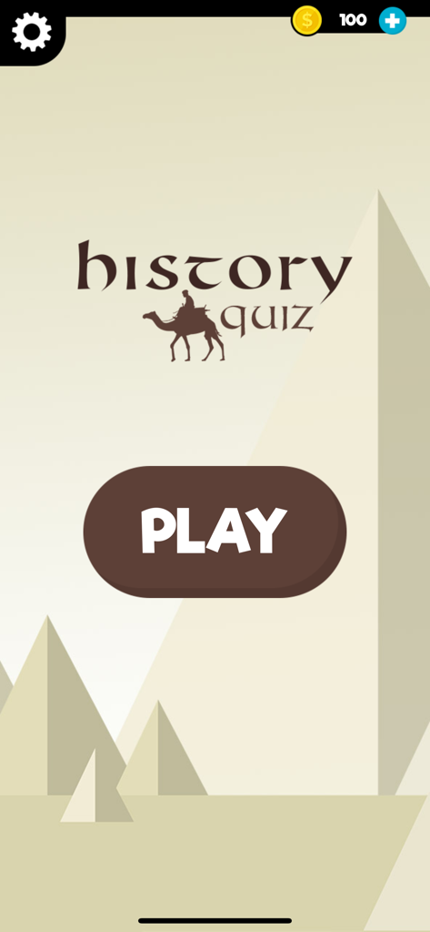 History: Quiz Game & Trivia - Pantalla de inicio de la aplicación del juego de preguntas sobre historia con botón de reproducción y pirámides