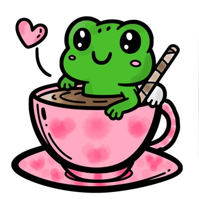 cute frog in a tea cup