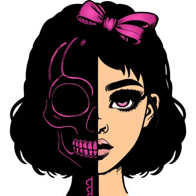 realistic girl with half skull mask