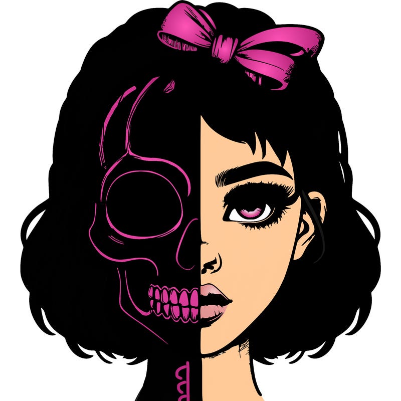 realistic girl with half skull mask