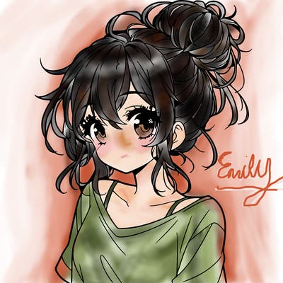 a beautiful anime girl with a messy bun