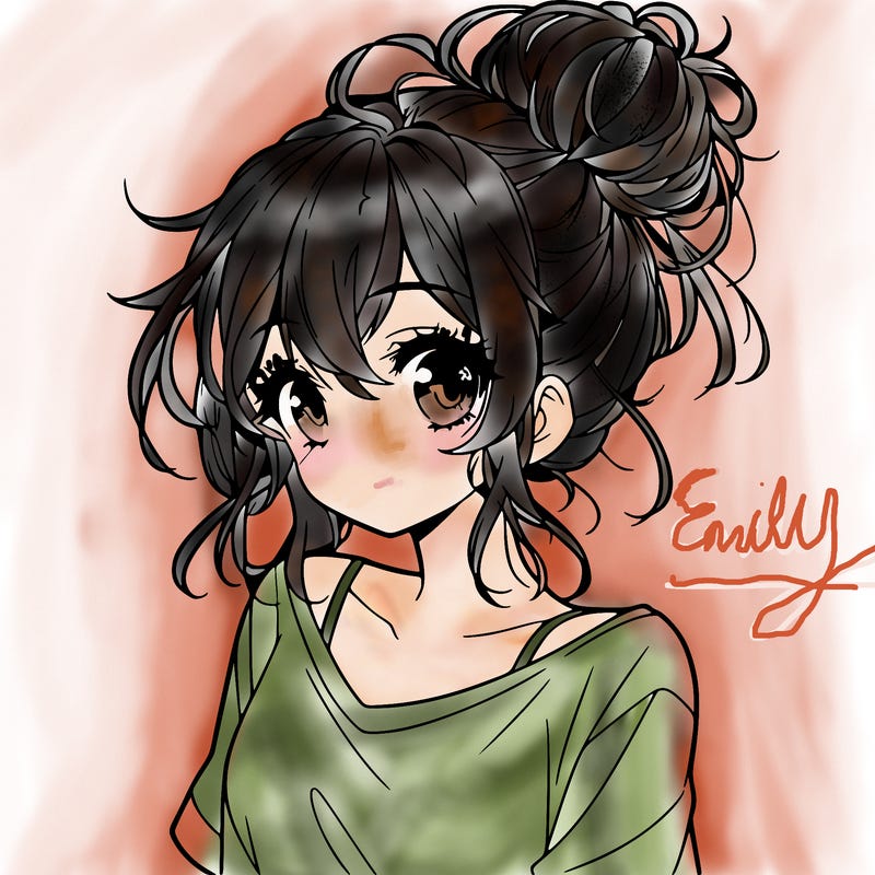 a beautiful anime girl with a messy bun