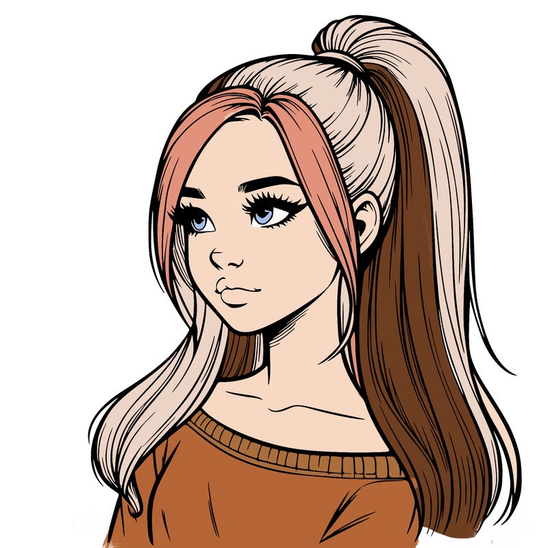 realistic girl with a high ponytail