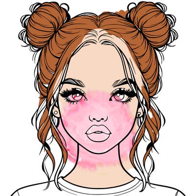 realistic girl with two buns in hair and lips