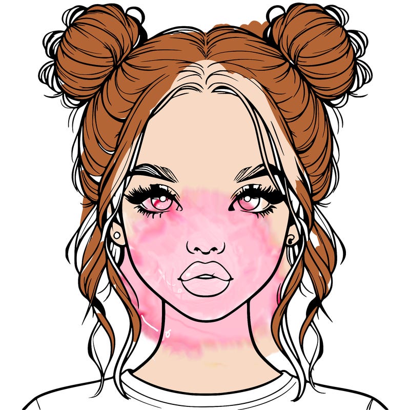 realistic girl with two buns in hair and lips