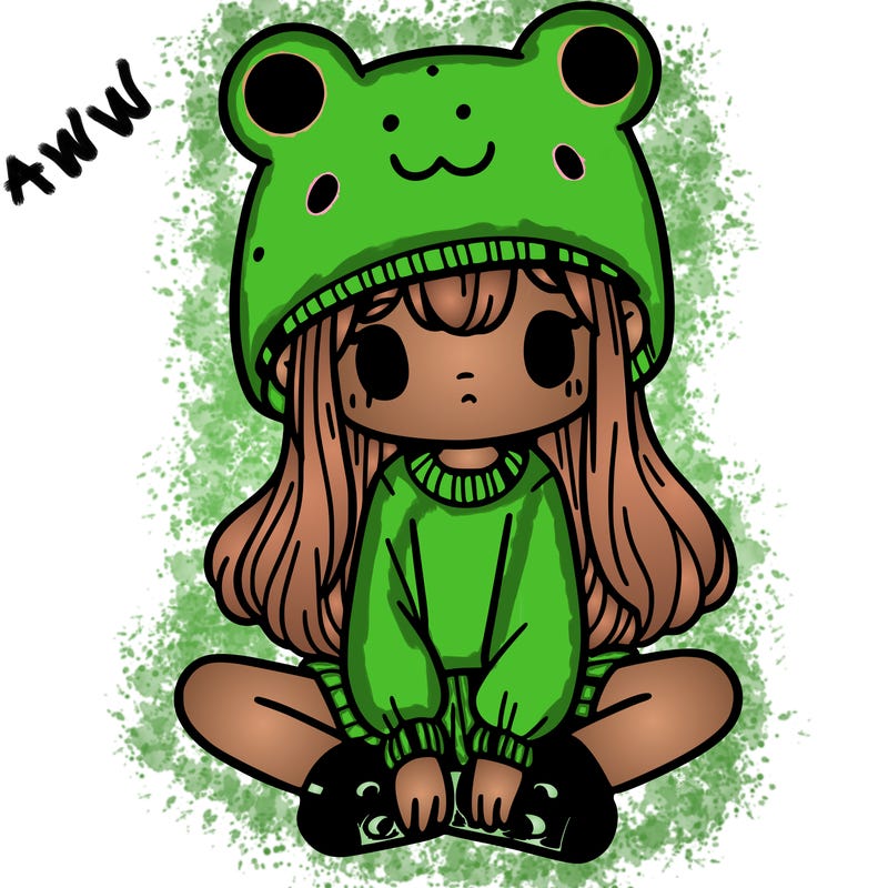 a girl wearing a frog hat and some frog socks