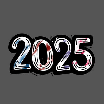 one line scrawled numbers sketch design “2025”