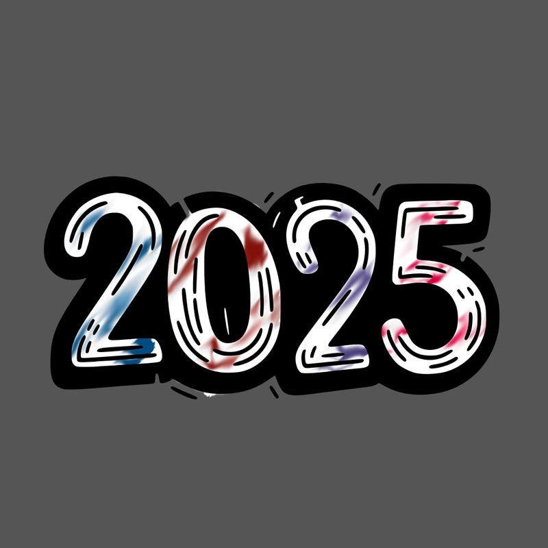 one line scrawled numbers sketch design “2025”