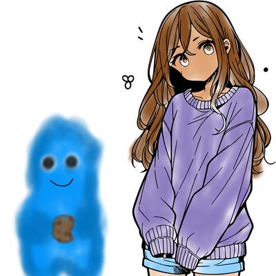 manga teen girl  in a sweater and baggy pants