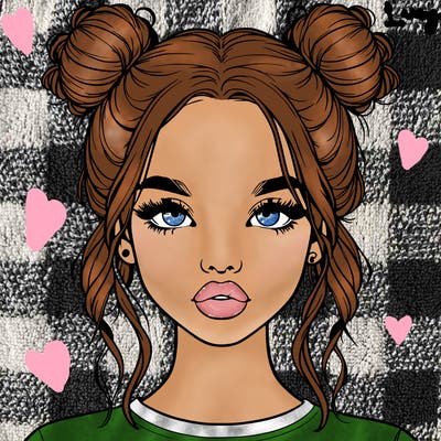 realistic girl with two buns in hair and lips