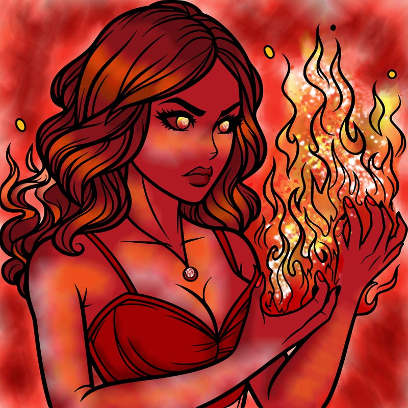 a realistic woman having the power of fire