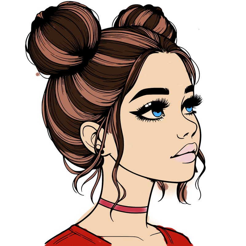 realistic girl with buns on the top of her head