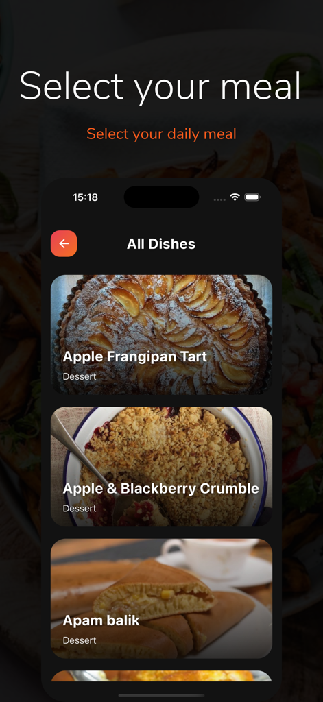 Feasto - Video Recipes - Feastoアプリの料理選択画面。さまざまなデザートレシピが画像とともに表示されます。