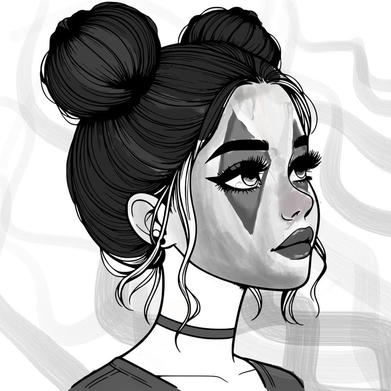 realistic girl with buns on the top of her head
