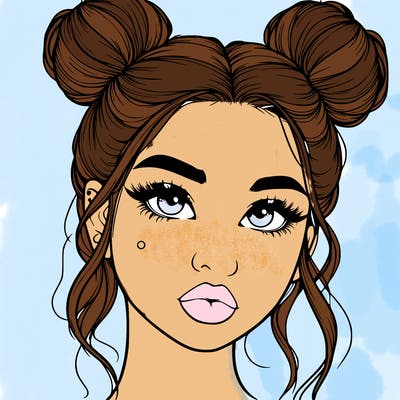 realistic girl with two buns on her hair and lips