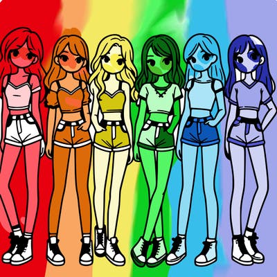 a group of girls wearing crop tops and shorts