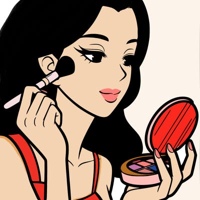 little girl putting on makeup