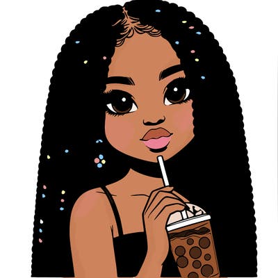 realistic girl holding a boba with braided hair