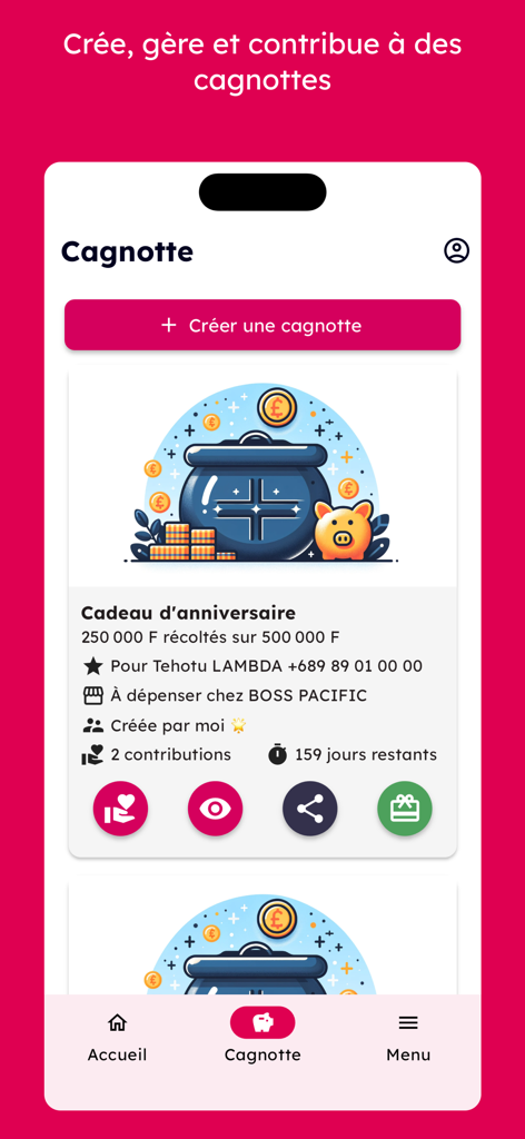 iZipay Pacific - La pantalla de grupo de dinero de la app iZipay Pacific mostrando un fondo de regalo de cumpleaños.
