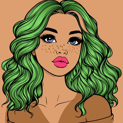 realistic girl with wavy hair and lips