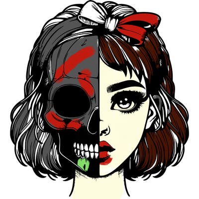 realistic girl with half skull mask