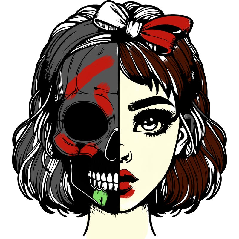 realistic girl with half skull mask