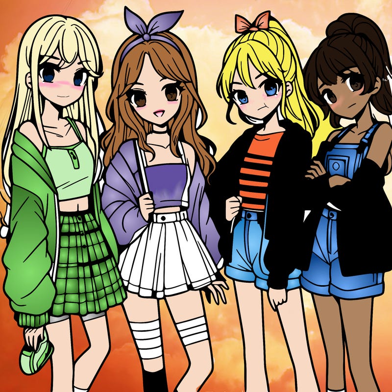 teen manga girls group of 4