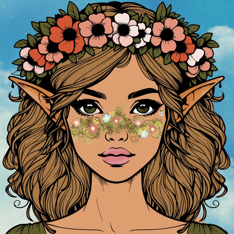 realistic female elf with flower crown