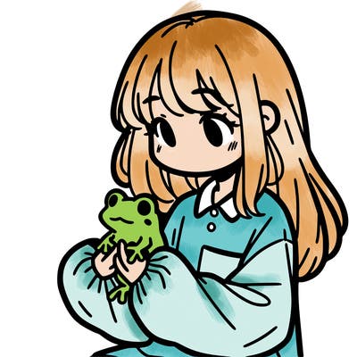 girl with long hair and a oversized shirt. and she is holding a frog