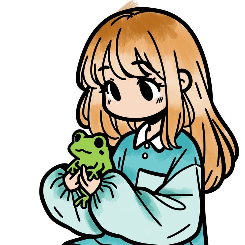 girl with long hair and a oversized shirt. and she is holding a frog