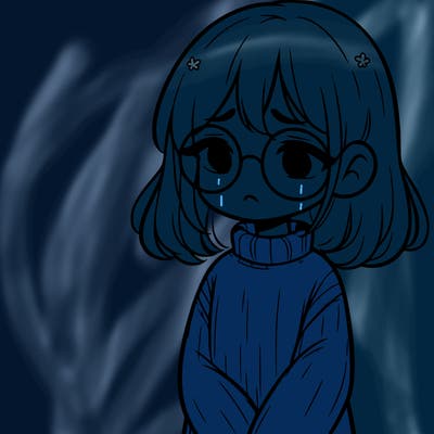 sad girl with glasses in a sweater