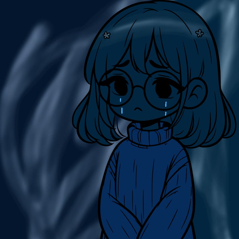 sad girl with glasses in a sweater