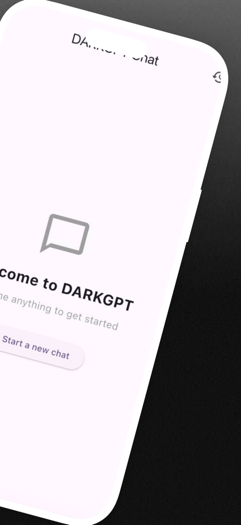 Pantalla de bienvenida de la aplicación móvil DarkGPT AI Chat Assistant que muestra un botón para iniciar un nuevo chat.